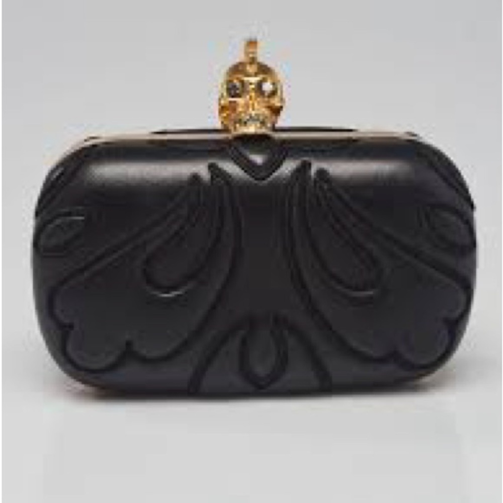 Alexander
McQueen Black Leather Skull Box Clutch Bag.